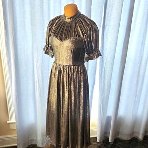 Lena Metallic Gold Midi Dress